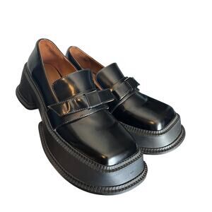 ShuShu/Tong Black Platform Bow Loafers Chunky Sole Preppy Futuristic Size 39